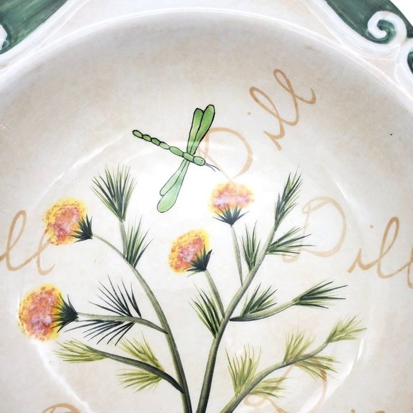 Blooming Herb Dill Ceramic Bowl Dragon Fly Hand Painted Patricia‎ Brubaker 9" - Picture 2 of 5